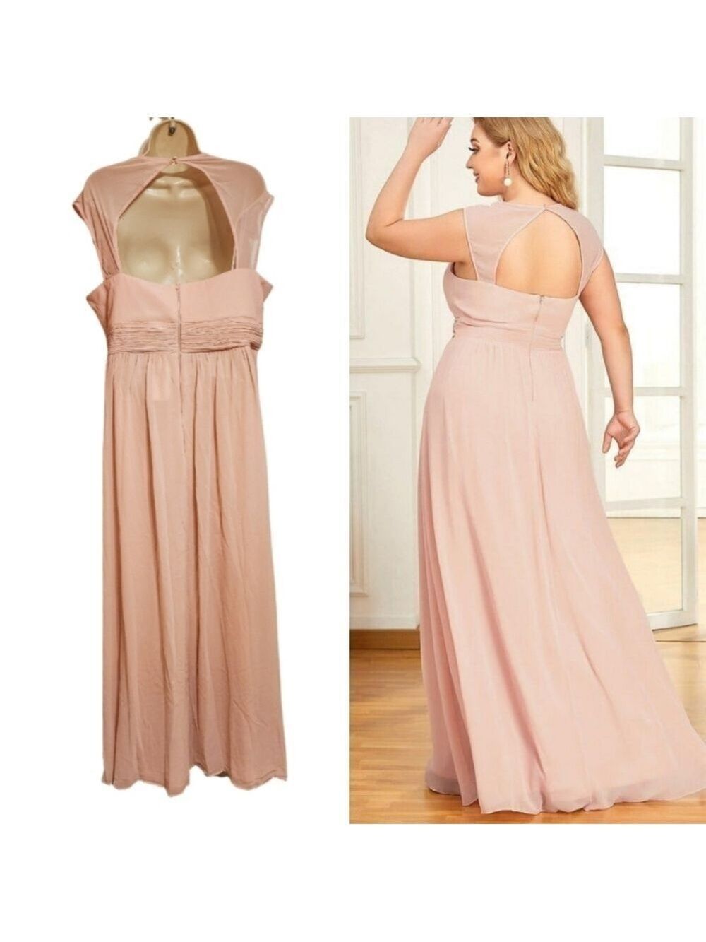 Ever Pretty Pink Chiffon Beaded Belt V Neck Maxi Dress Size 20 - Picture 4 of 13